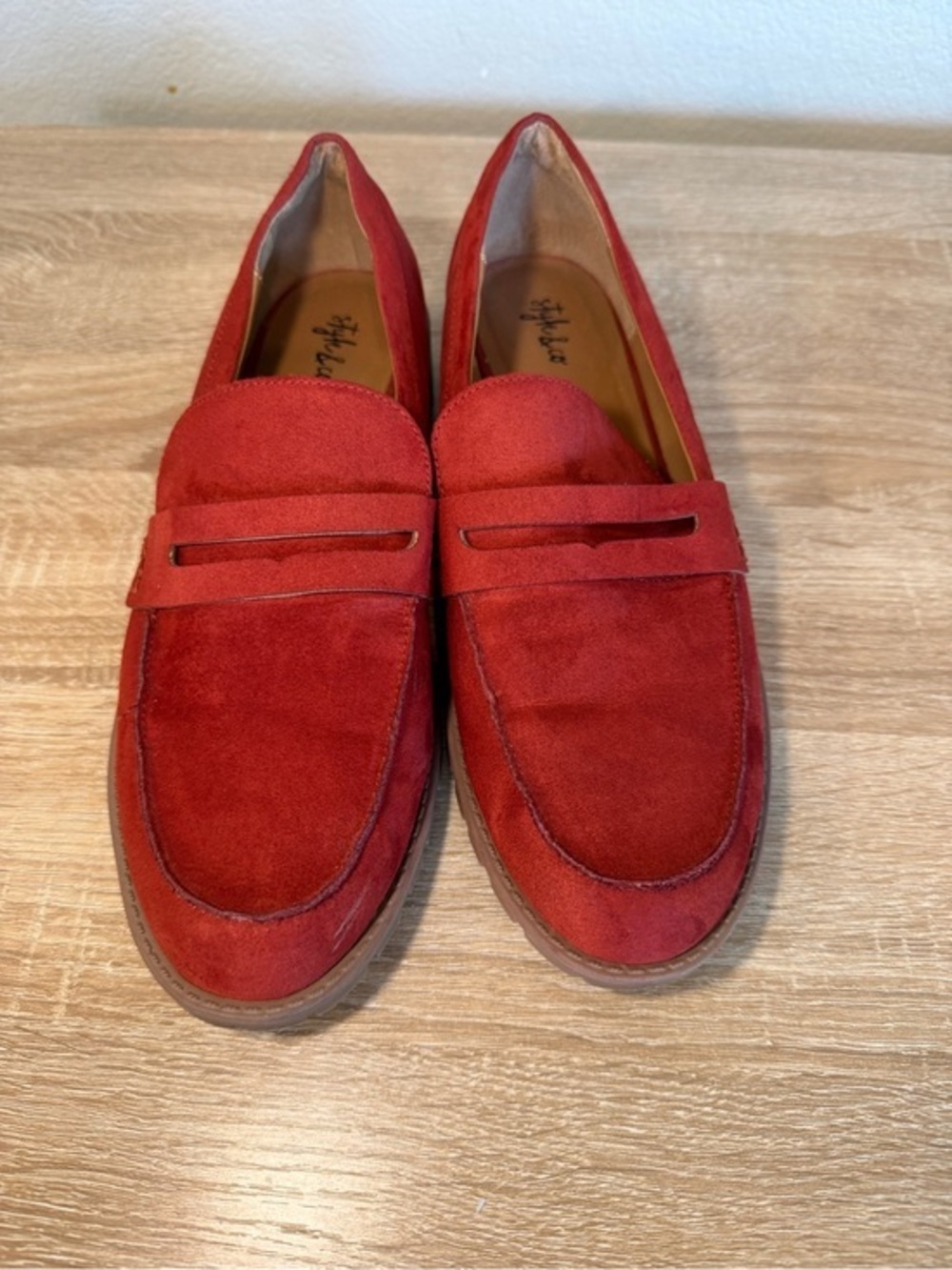Style & Co. Olivviaa Red Faux Suede Penny Loafers Size 9.5